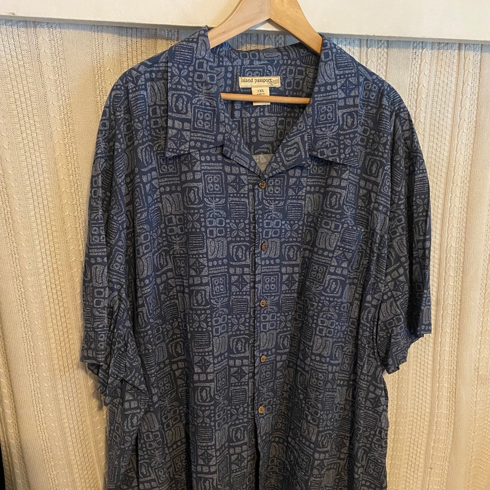 ISLAND PASSPORT  BY DXL MENS SHIRT BLUE TIKI SZ 3XL